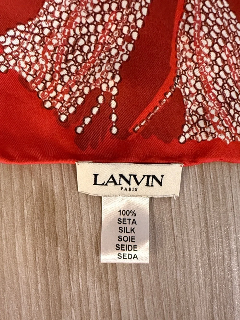 Lanvin Red Bow Pattern Silk Scarf 87cm x 89cm